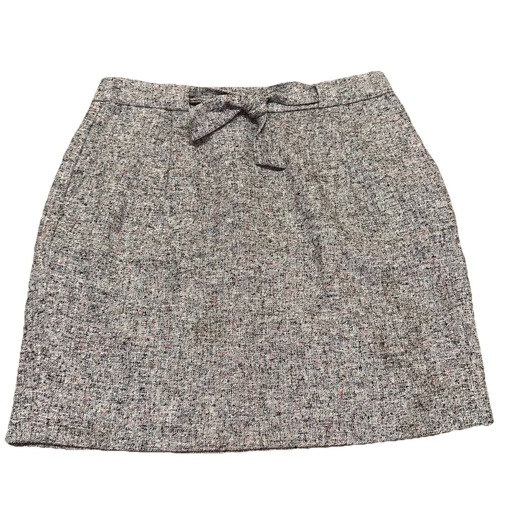 J. Crew Gray Speckled Tweed Wool Silk Blend Lined Zip Up Bow Mini Skirt Womens 2